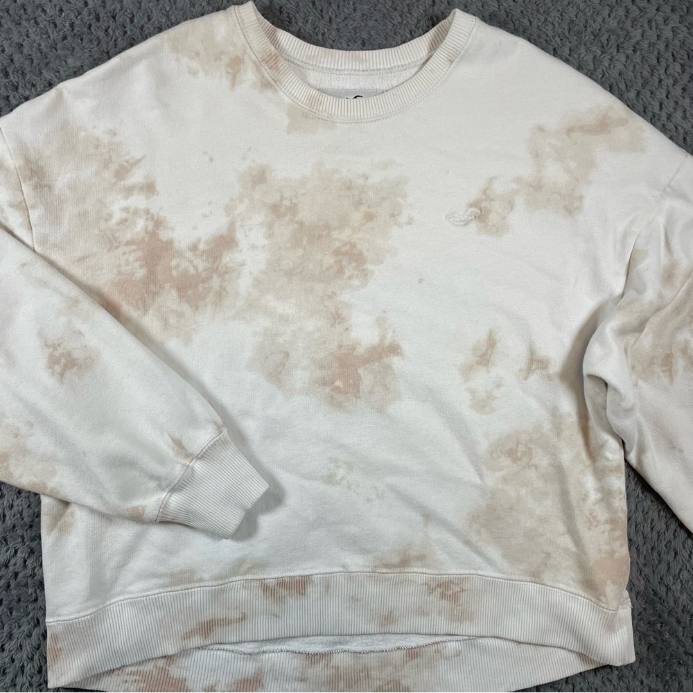 Hollister Sweatshirt‎ Womens Medium White Pullover Cropped Tie Dye Long Sleeves